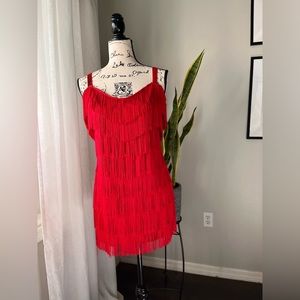 Red fringe sequin mini party dress. Size M